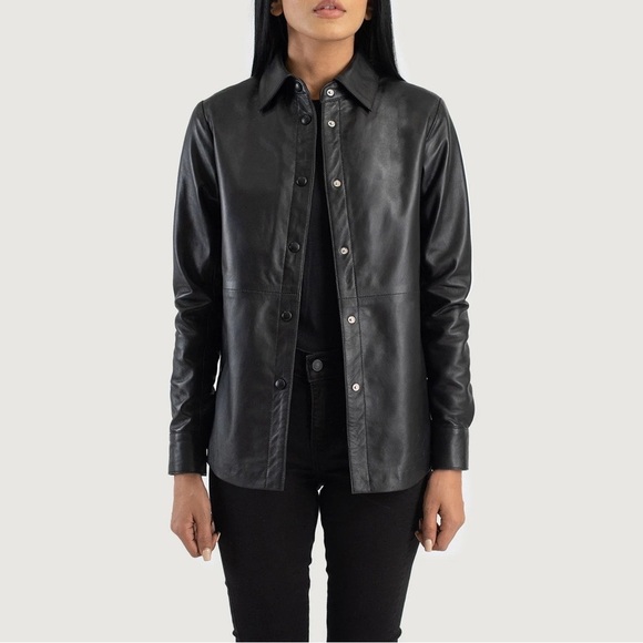Company Ellen Tracy Jacket / Shirt Leather Black  SZ 10 EUC - Picture 1 of 15